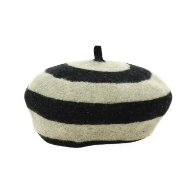 Béret Audrey Twig Stripe Laine Noir & Gris - Brixton Reference : 13257 | Chapellerie Traclet