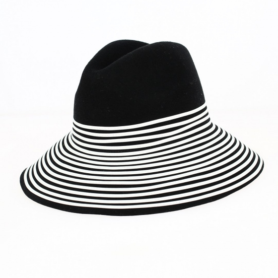 Black Wool Felt Spiral Fedora Hat - Fléchet