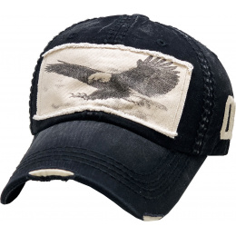 Eagle Vintage Faded Black Strapback Cap - Kbthos