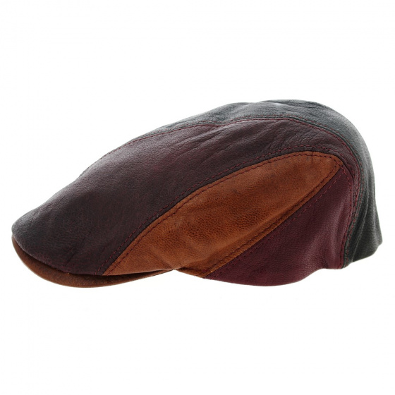 Multicolored leather flat cap