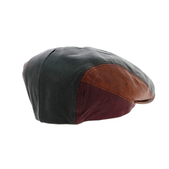 Multicolored leather flat cap