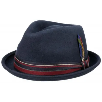Chapeau petit bord feutre -Chapeau Trilby Woolfelt Detroit Marine - stetson  Reference : 13370| Chapellerie Traclet