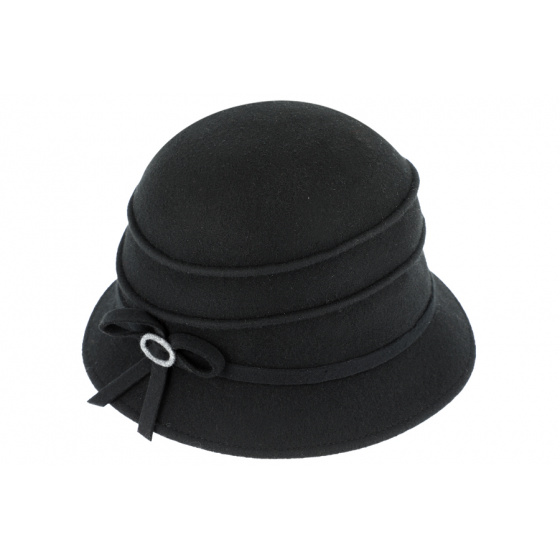 Black Christy Felt Cloche Hat - Traclet