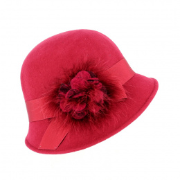 Hat Cloche felt wool Maithe raspberry made in france - Traclet