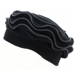 Women's Black Jaipur Polar Fleece Beret made in France - Traclet