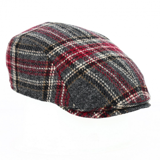 Jackson wool flat cap grey & red - Göttmann