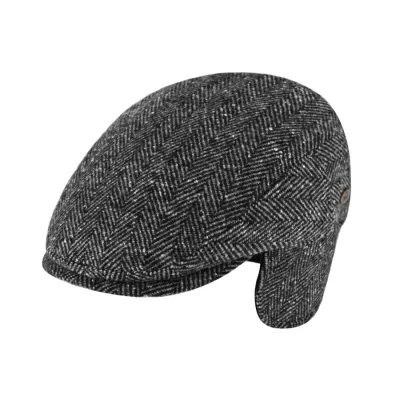 Jerzu Flat Cap with Ear Flaps Anthracite Herringbone Wool - Traclet Reference: 5547 | Traclet Hat Shop