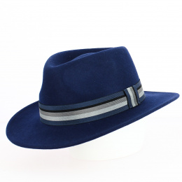 Navy Wool Felt Sonora Fedora Hat - CRAMBES