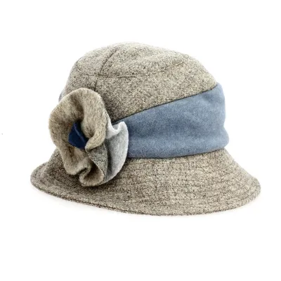 Chapeau cloche Le Julia beige & bleu - Traclet