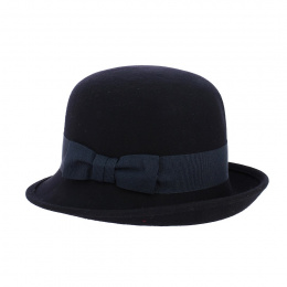Silvia cloche hat wool felt navy blue - Traclet