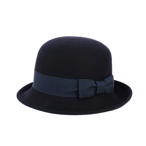 Silvia cloche hat wool felt navy blue - Traclet