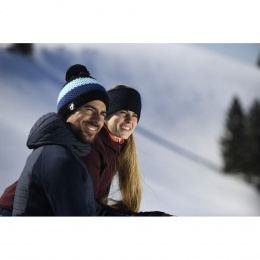 Royal Blue Pompom Beanie - Azure Blue & Black - LeDrapo