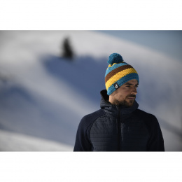 Bonnet Rayé bleu canard, jaune doré et marron