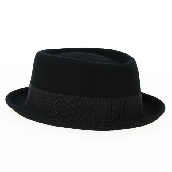 Porkpie Wool Felt Hat Black- Traclet