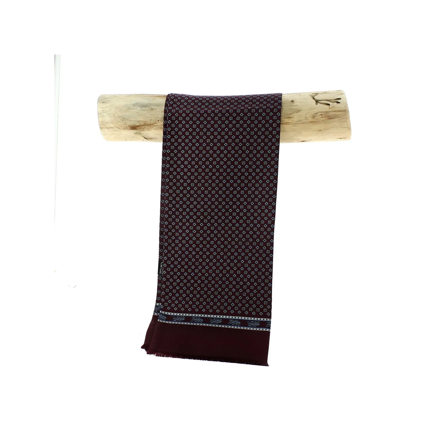 Foulard en soie Leo bordeaux et bleu clair - Traclet