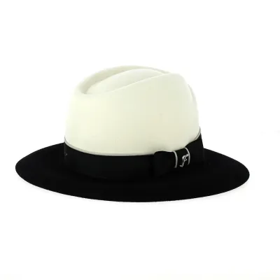 Chapeau Fedora Feutre Laine Noir et Blanc - Flechet