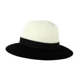 Fedora Hat Black and White Wool Felt - Flechet