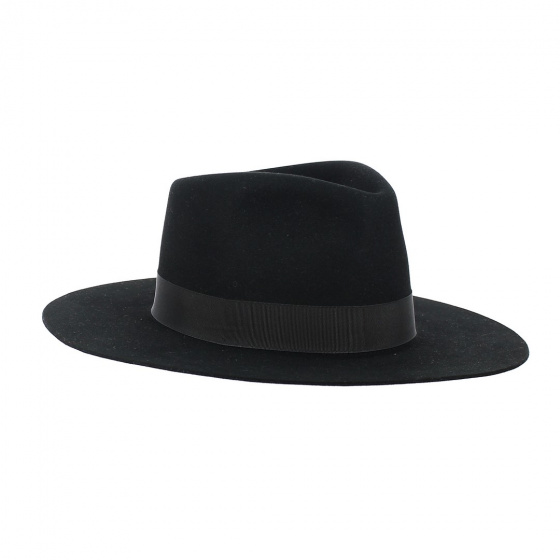 Fedora Hat Black rabbit hair felt - Flechet Fedora Hat Black rabbit hair felt - Flechet