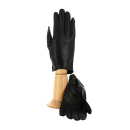 Black leather and silk gloves for women - Traclet