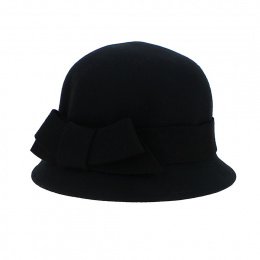 Christy Black Felt Cloche Hat - Traclet