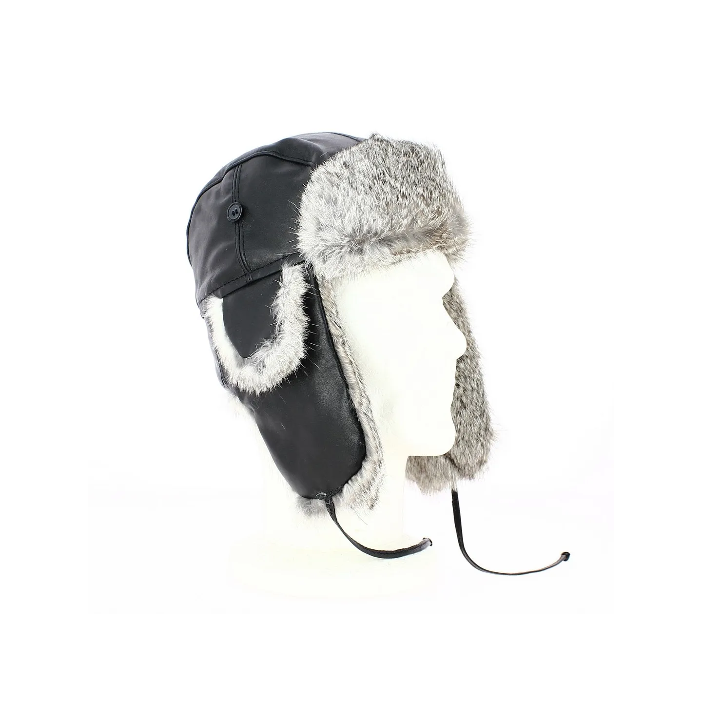Chapka Cuir & Vraie fourrure Milo Noir- Herman