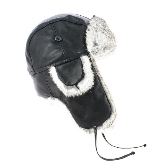 Chapka Cuir & Vraie fourrure Milo Noir- Herman