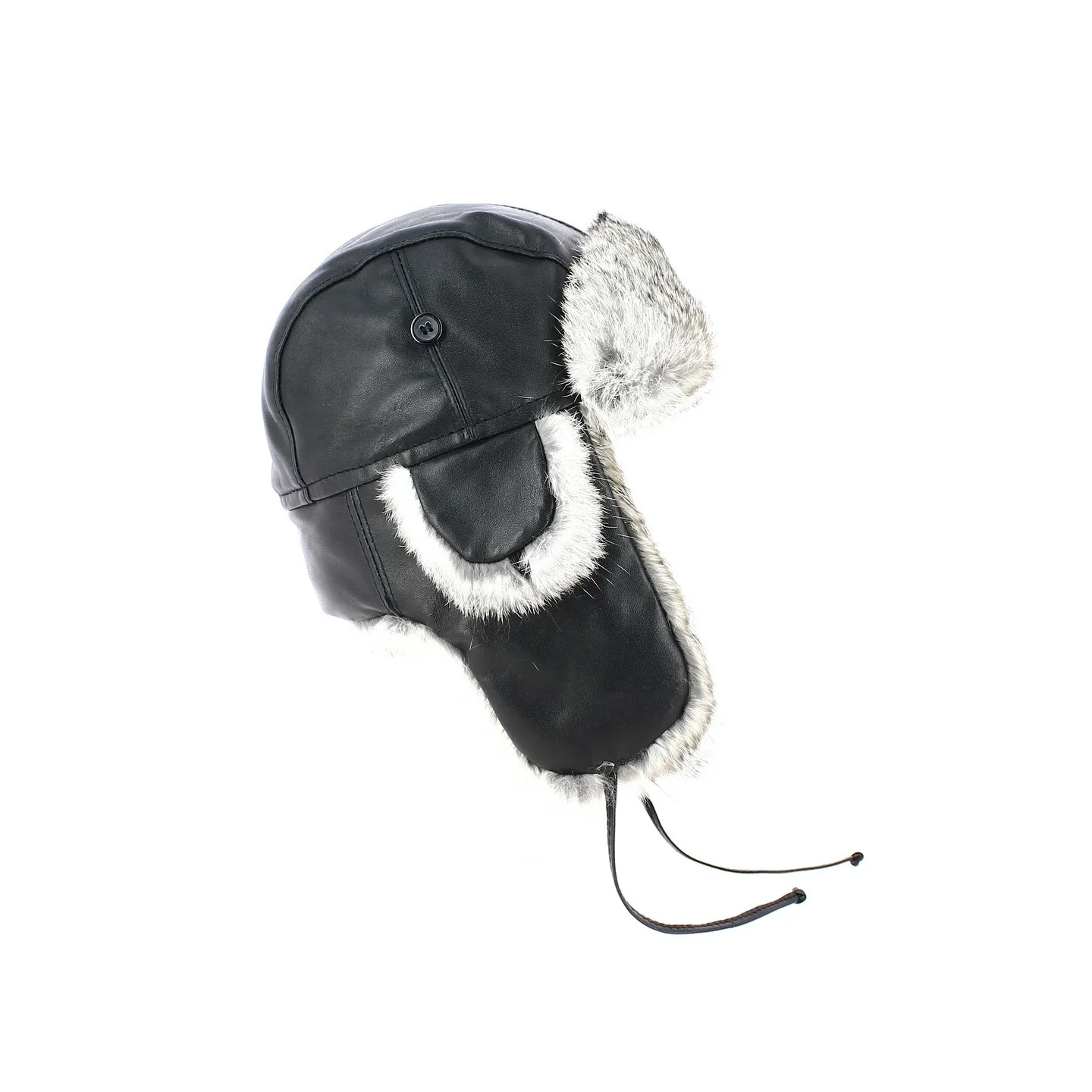 Chapka Cuir & Vraie fourrure Milo Noir- Herman