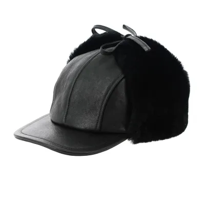 Casquette / Chapka Adventurer Cuir & Agneau Noir - Traclet