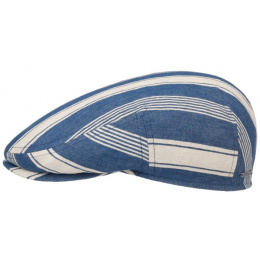 Navy Striped Linen Kent Flat Cap - Stetson
