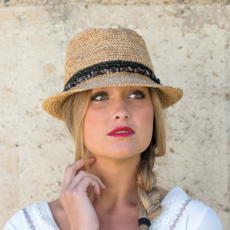 Natural Black Raffia Straw Trilby Hat - House Of Ord