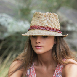 Trilby Straw Hat Raffia Natural Pink - House Of Ord