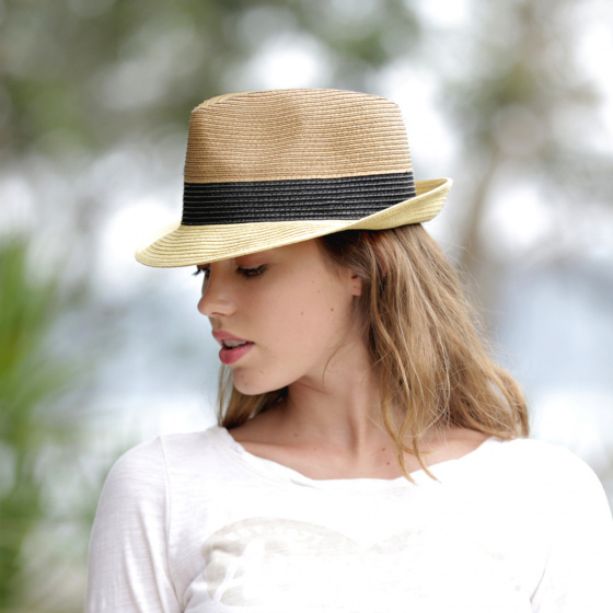 Black & Beige Natural Fiber Trilby Block Hat - House Of Ord