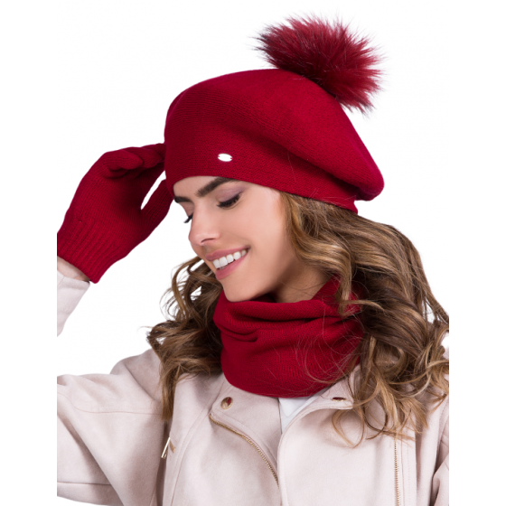 Women's Bella Beret with Red Pompom - Traclet