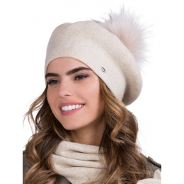 Women's Bella Beret with Beige Pompom - Traclet