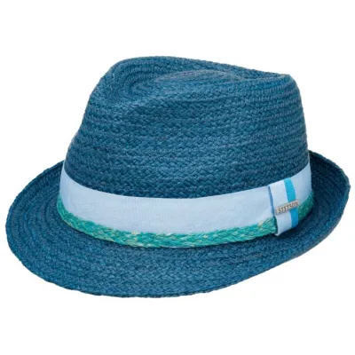 Chapeau Trilby Raffia Paille naturelle Bleu - Stetson