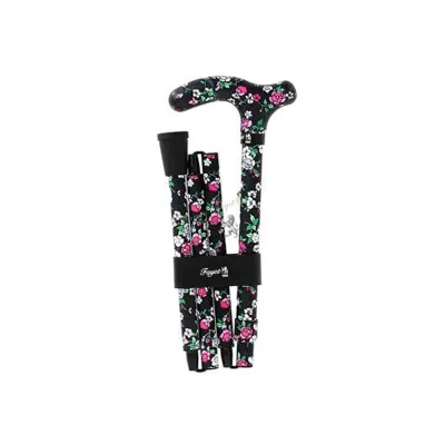 black aluminum folding cane with flowers fayet