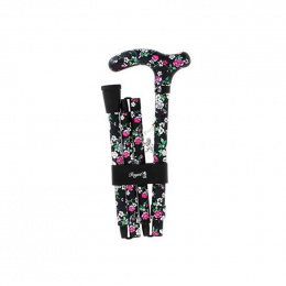 black aluminum folding cane with flowers fayet