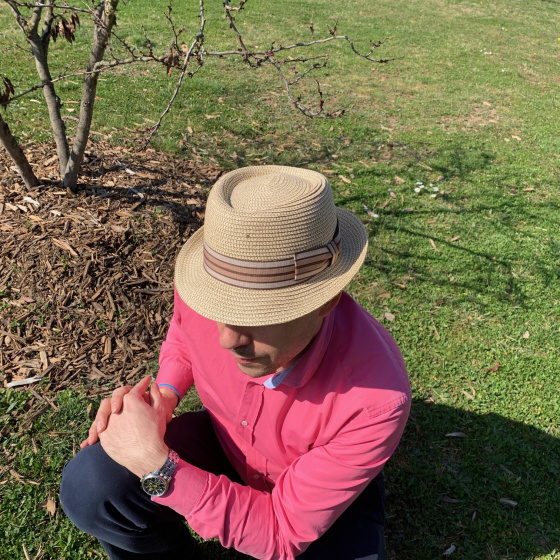 Palermo Paper Porkpie Hat Beige - Traclet Palermo Paper Porkpie Hat Beige - Traclet