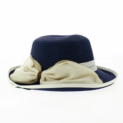 Cloche Hat Trani Straw Paper & Linen Blue - Traclet