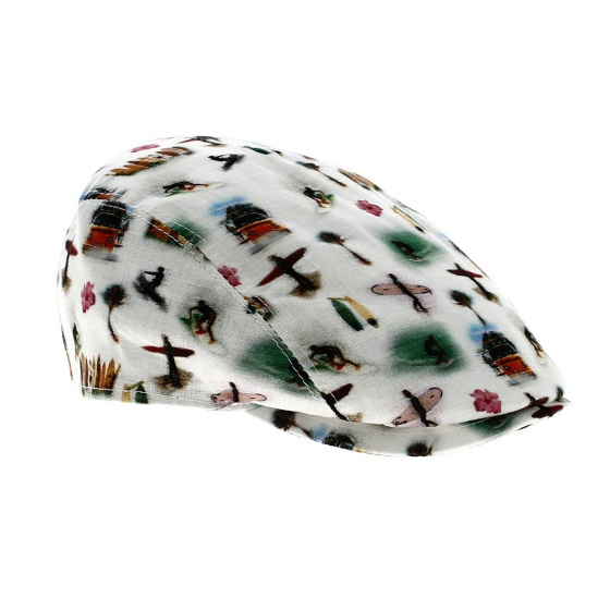 Casquette Plate Bang Lin Blanc Motifs Hawaï Surf - Traclet
