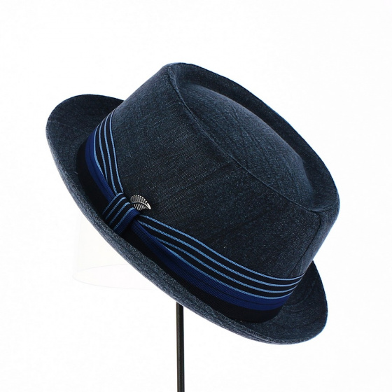 Porkpie Andrea Linen Blue Hat - Traclet
