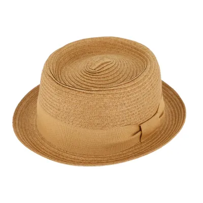 Chapeau Pork Pie Paille Racou Camel - Traclet