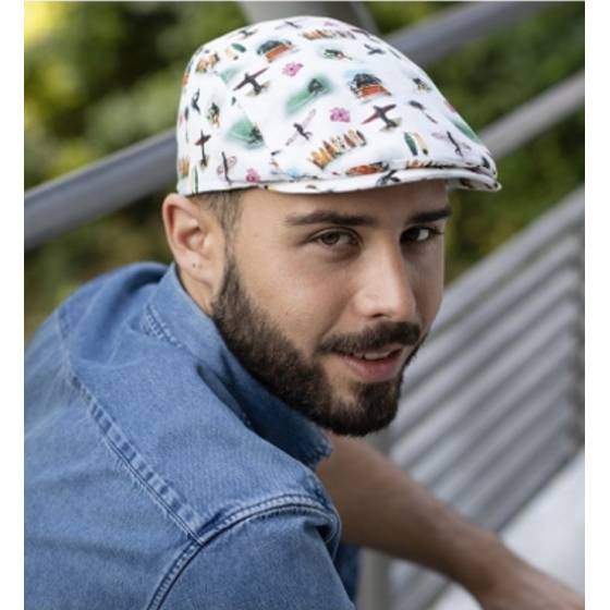 Casquette Plate Bang Lin Blanc Motifs Hawaï Surf - Traclet