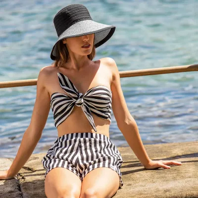 Audrey Cloche Hat Black & White UPF50+ - House of Ord