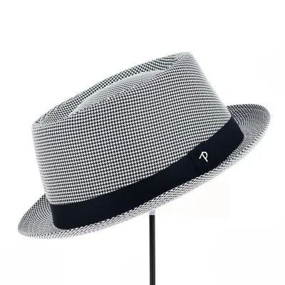 Chapeau Porkpie America Pied de Poule Blanc & Bleu Marine - Panizza