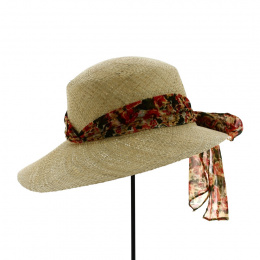 Marta Large Visor Natural Straw Cap with floral motifs - Traclet