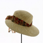 Marta Large Visor Natural Straw Cap with floral motifs - Traclet