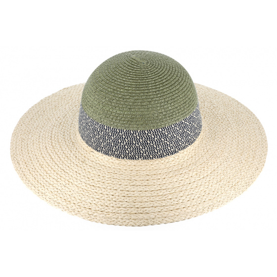 Marseillan Green & Natural Paper Straw Wide-Brimmed Hat - Traclet