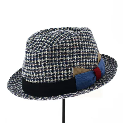 Chapeau Trilby Bertho Pied de Poule Coton Bleu marine - Marone