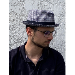 Trilby Bertho Houndstooth Cotton Hat Navy Blue - Marone